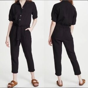 Xirena Theo Black Gauzy Half Button Tie Waist Jumpsuit Size Medium